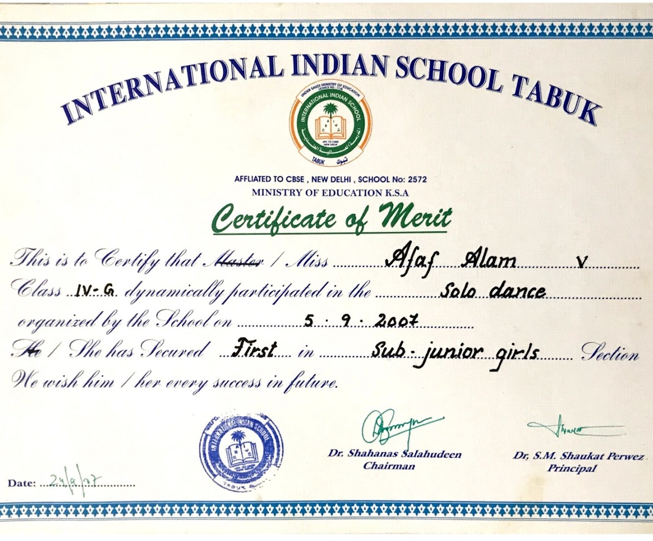 Award from IIST, KSA